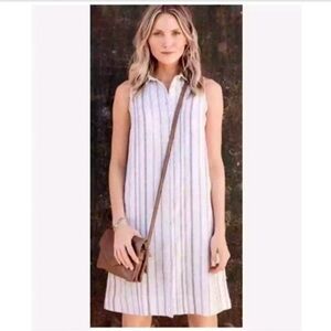 Garnet Hill 100% Linen Striped Sleeveless
Button Down Shirt Dress Size 10